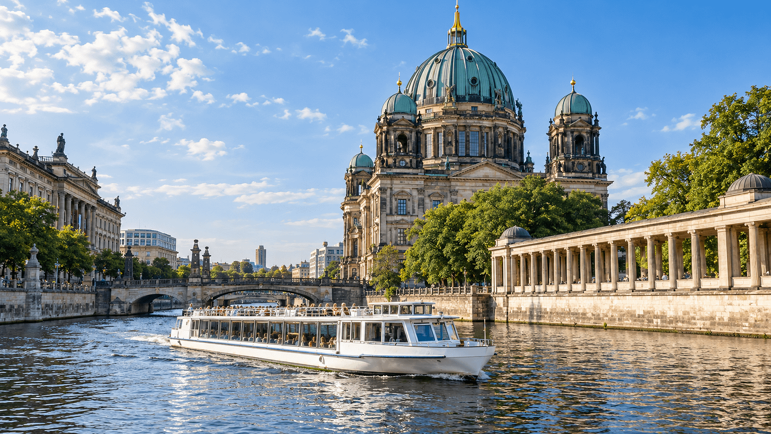 Sightseeing-Boot auf der Spree vor dem Berliner Dom